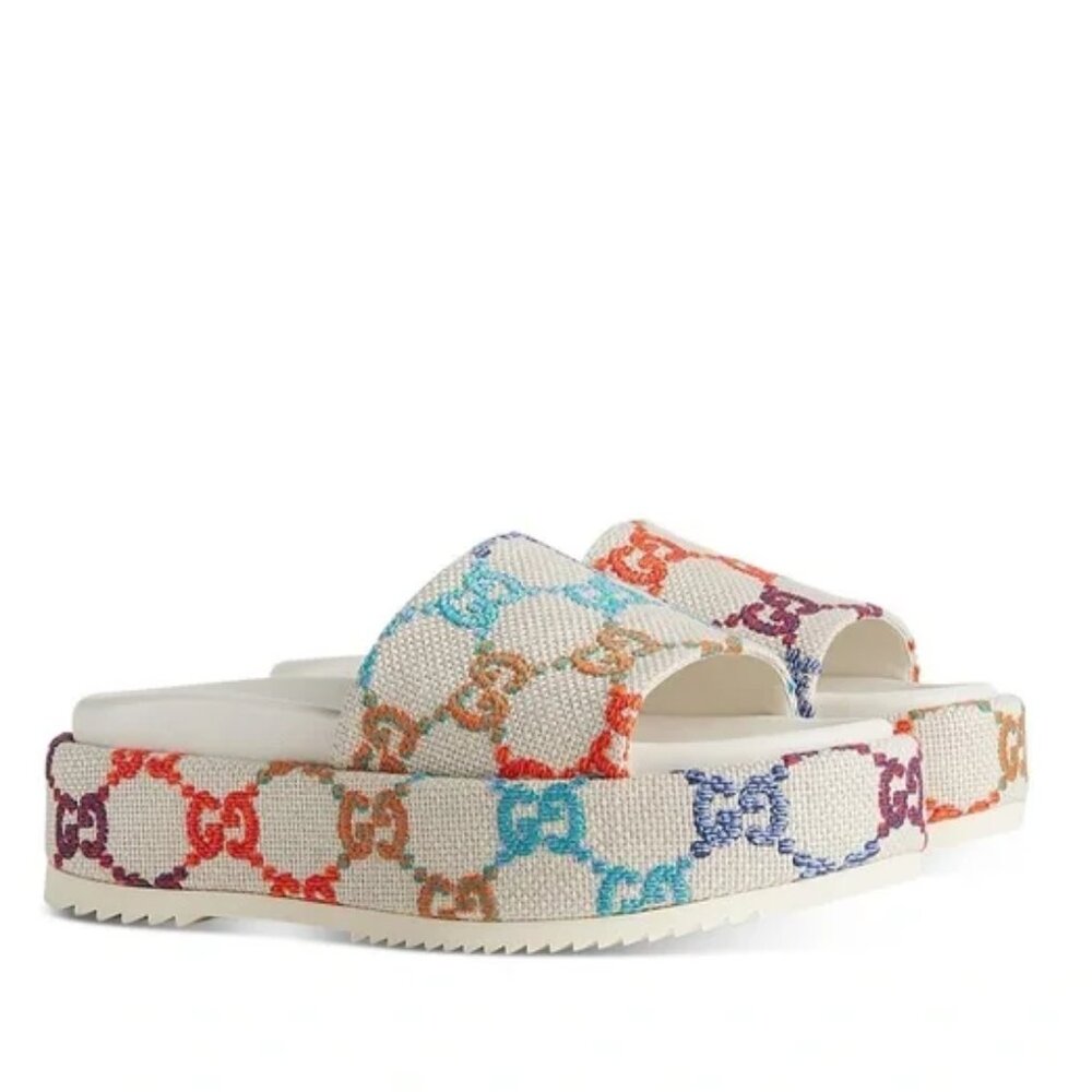 Colorful Logo Platform Sandals Women's Size 8